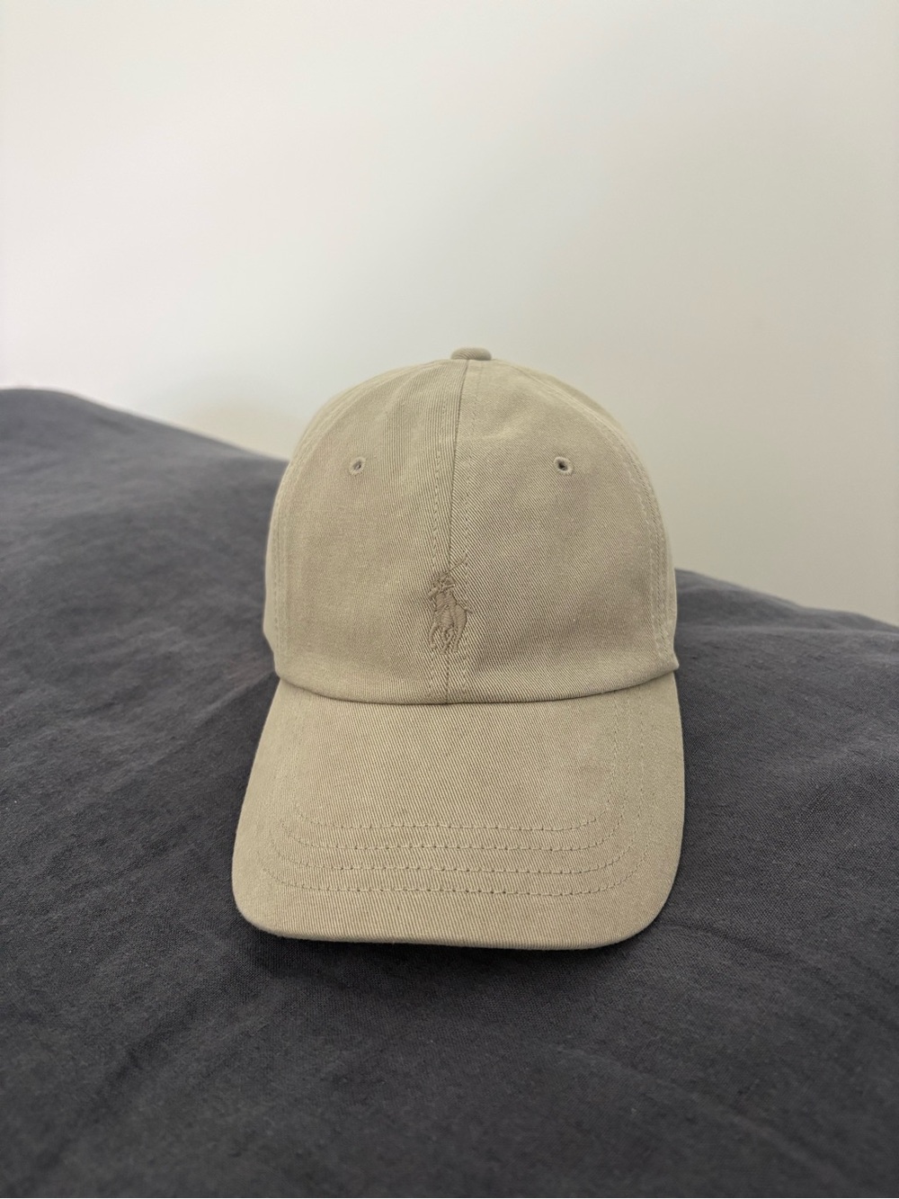 Polo by Ralph Lauren Tan Twill Strapback Hat with Navy Logo Tab